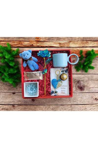 MARMORİ SERAMİK MAVİ KUPA& EPOKSİ KALP ANAHTARLIK&SOLMAYAN GÜL&LOTUSMUM AYICI...