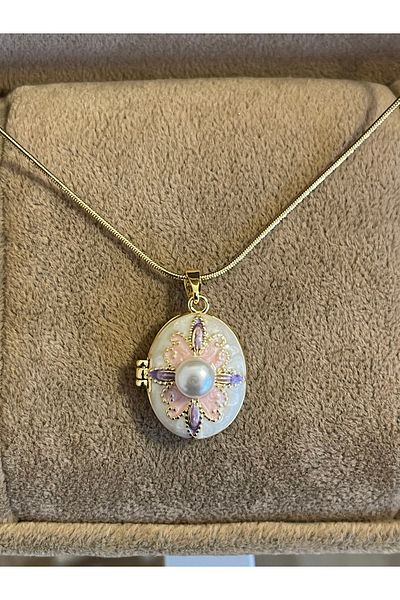 Rupen Kraft Antique Model Steel Locket Necklace with 316 L Surgical Steel Pearl