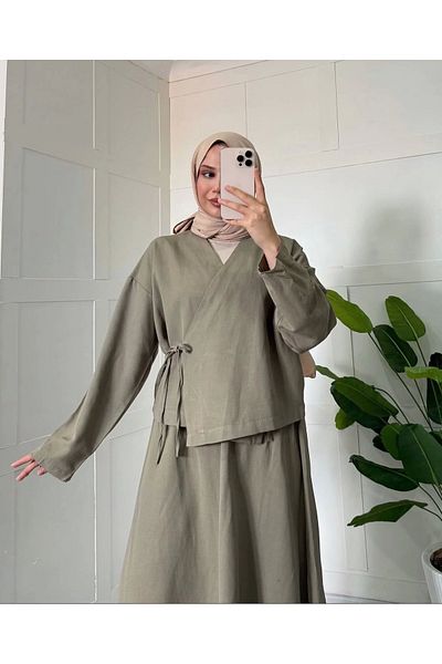 DEFNECE BUTİK Kimono Linen Skirt Suit