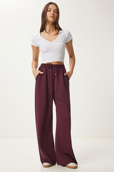 Lovelyİstanbul Φαρδύ πόδι Modal Sweatpants ΑΝΟΙΧΤΟ ΜΠΟΡΝΤΟ LUB0070
