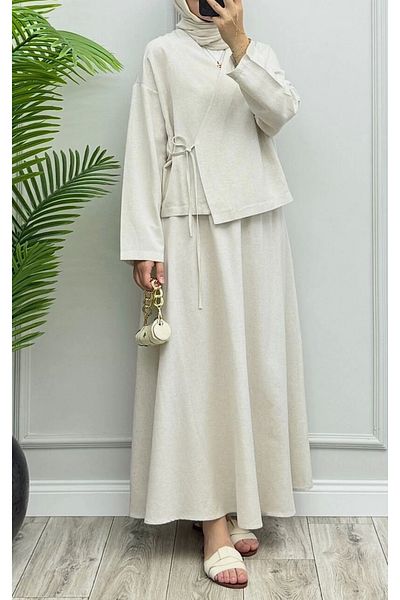 DEFNECE BUTİK Kimono Linen Skirt Suit