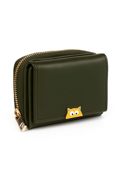 zetus Green Women's Wallet with Cat Detail
