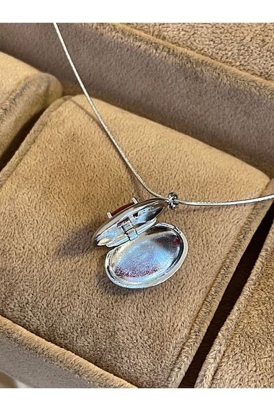 Rupen Kraft 316 L Surgical Steel Red Zircon Shiny Stone Steel Locket Necklace