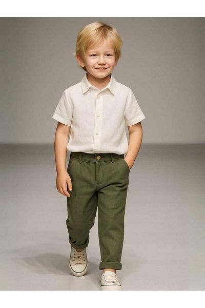 RG Boy's Elastic Waist Linen Double Leg Trousers