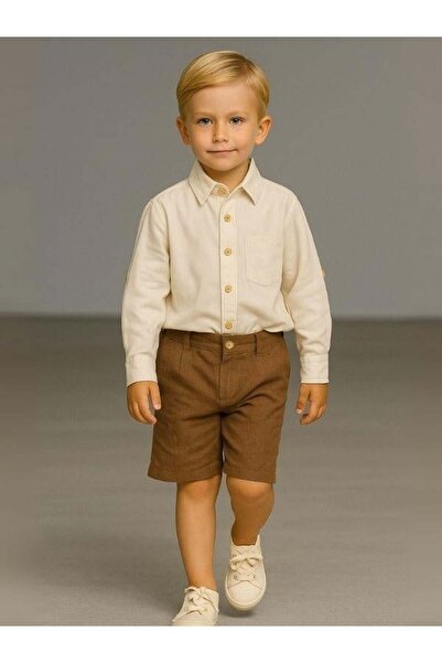 RG Cămașă sport cu mânecă lungă din bumbac și in pentru băiat