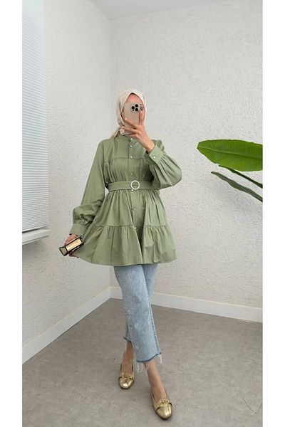 DEFNECE BUTİK Tunic with Belted Elastic Waist