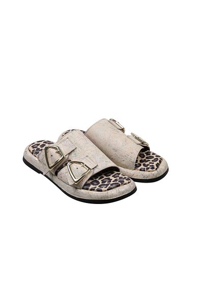 Lady Mia Elera Genuine Leather Women's Slippers with Buckle Detail