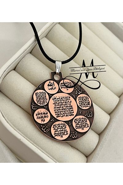 MerveninYaziAtolyesi Seven Armor Protection Embossed Pure Copper Necklace