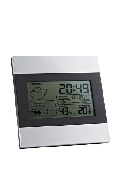 dalimag Ceas de birou din aluminiu cu ecran LCD, calendar, alarma si prognoza meteo
