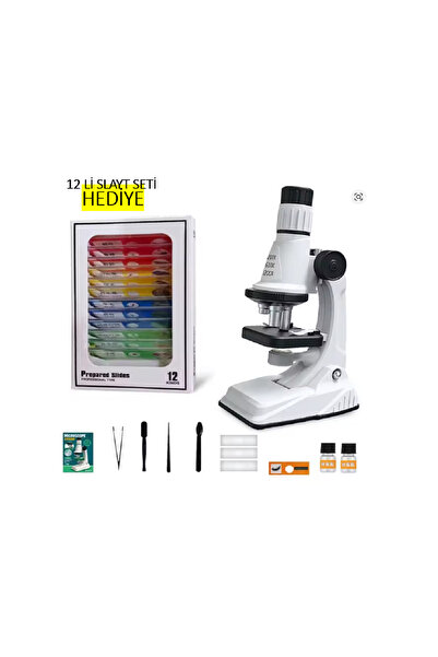 Elvinsa 1200X Zoomlu Led ışıklı Aksesuarlı Mikroskop Seti- 12'li örnek seti HEDİYE