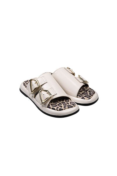 Lady Mia Elera Genuine Leather Women's Slippers with Buckle Detail