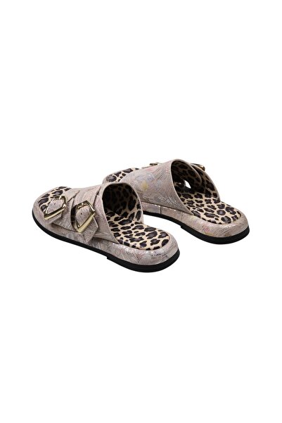 Lady Mia Elera Genuine Leather Women's Slippers with Buckle Detail