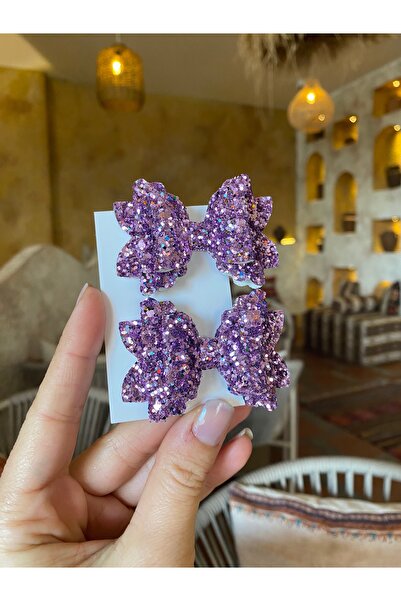 Little Sparkle Co. Set de 2 catarame cu fundita cu sclipici lila