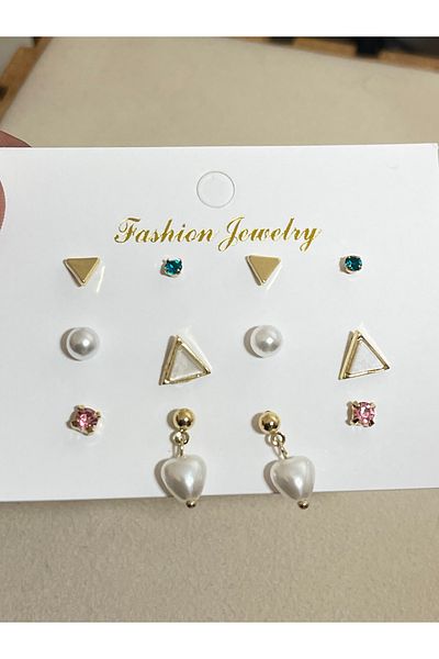 Rupen Kraft 6 pairs of stylish earrings in gold color