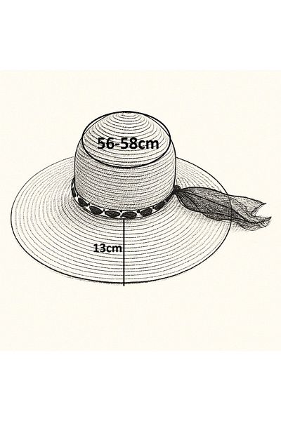 AXE SPORTSWEAR Women's White Color Summer Chain and Chiffon Ribbon Detailed Summer Fedora Straw Beach Hat Beach Hat