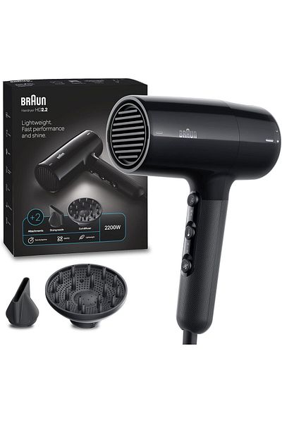 Braun HD2.2 Lightweight Hair Dryer, 2200W, Black with Ion Technology