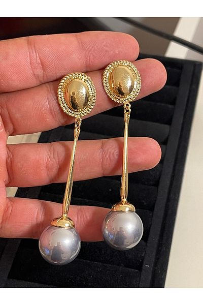 Rupen Kraft Special Design Black Pearl Evening Dress Earrings with Gold Color Swing
