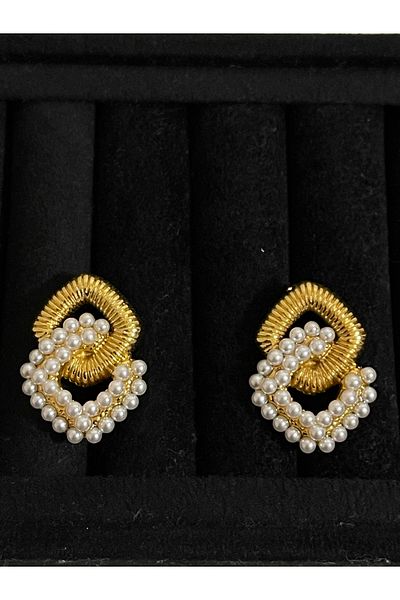 Rupen Kraft 316 L Surgical Steel Pearl Design Steel Gold Earrings