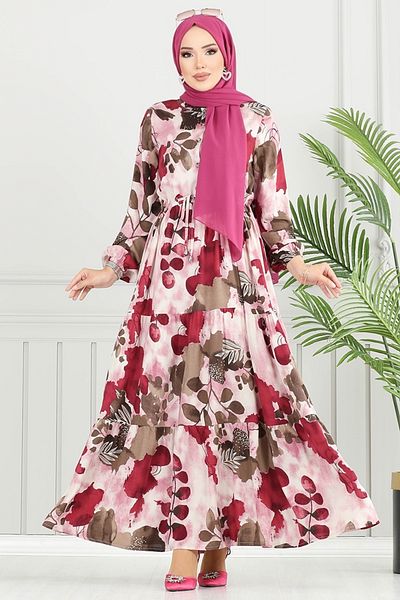 ModaMerve Beli Tunnell Hijab Dress 7124Bgs895-M Burgundy