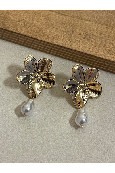 Rupen Kraft 316 L Surgical Steel Pearl Special Design Stainless Tarnish Free Flower Steel Earrings