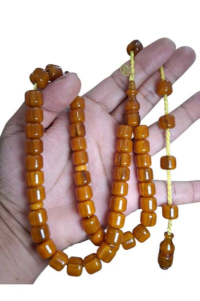 Cekke Tesbih Vertical Vein Stick Squeeze Amber 10*11 mm 45 Habbe Cekke Tesbih with Imazal