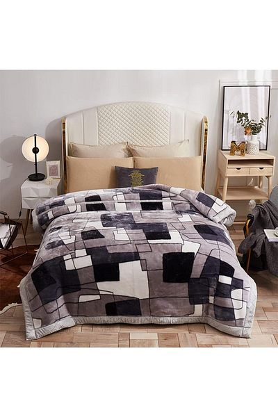 Sultan Sherpa Blanket 200 X 220 CM Geometric Queen for Gentle Winter (Polyester, BLACK)