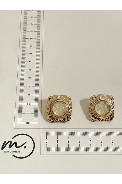 Rupen Kraft Gold Color Moire Stone Design Earrings