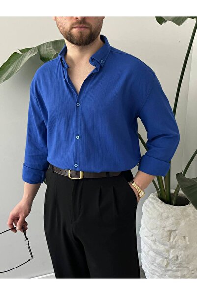 KHAYN ERKEK OVERSİZE RAHAT KESİM %100 PAMUK KETEN DOKULU GÖMLEK K3005KG