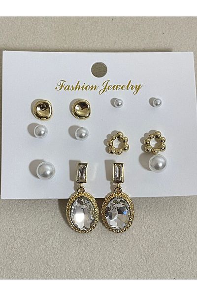 Rupen Kraft 6 Pairs of Stylish Earrings in Gold Color