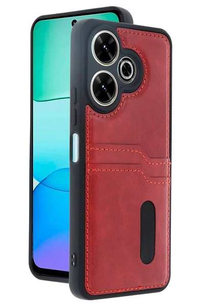 CepteToptan حافظة هاتف Xiaomi Redmi 13 4G حافظة جلدية مع بطاقة Sara - أحمر - MKİ6134-9816