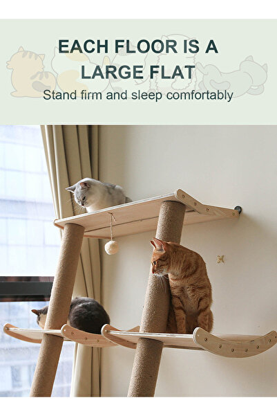 KidLe Cat Tree Cat House Cat Climbing Frame Solid Wood Against the Wall