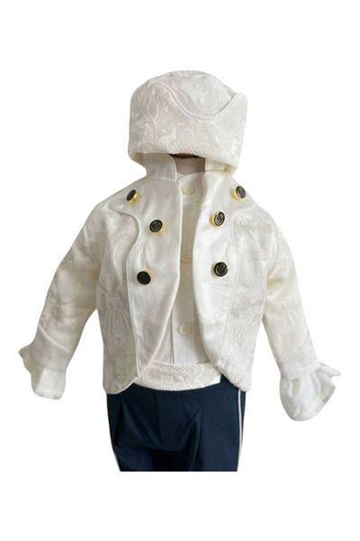 OEM Costum de botez print Nicolas cu broderie, 4 piese , Alb ,3-6 luni