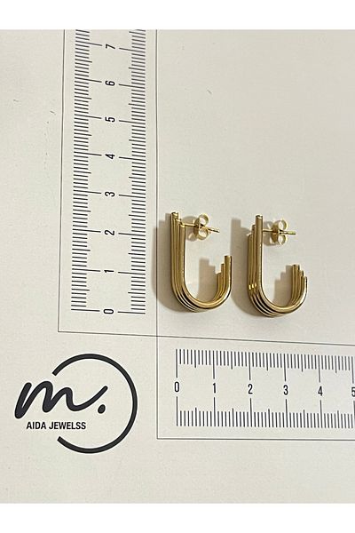 Rupen Kraft 316 L Surgical Steel Gold Model Asymmetric Steel Gold Earrings