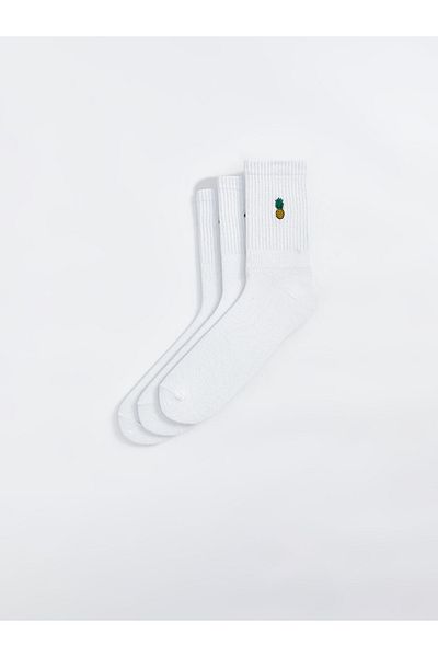 LC Waikiki Cotton Blended Flexible Fabric Embroidered Men's Socks 3-Piece