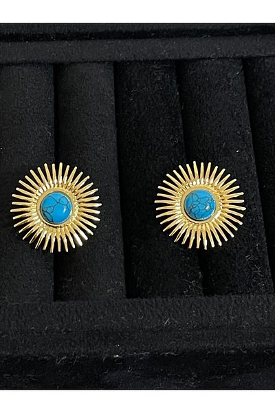 Rupen Kraft 316 L Surgical Steel Turquoise Stone Sun Model Steel Earrings