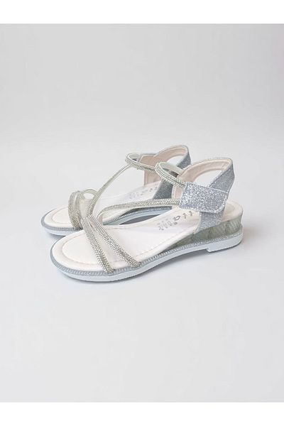 PATİK BEBE Girl's Silver Color Filled Sole Stone Stylish Evening Sandals