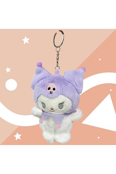 MİLKYADATOYS Cute Baby Kuromi Plush Keychain Gift Toy Bag Ornament 14X9 cm Purple Black