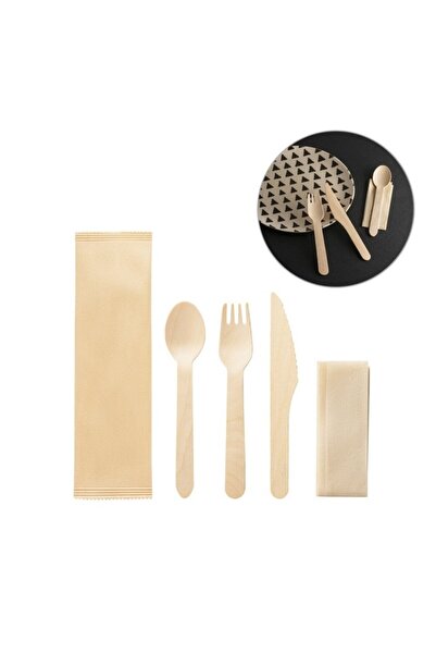 dalimag Set Tacamuri din Lemn, Cutit,Lingura si Furculita, De Unica Folosinta