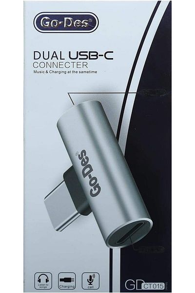 Go-Des Goodies USB-C to 2 USB-C Adapter Silver
