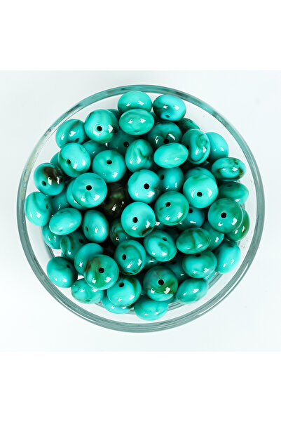 yfhobi 25 gram - 7x12 mm Firuze Desen Basık Küre Plastik Boncuk (25 gram - 37...