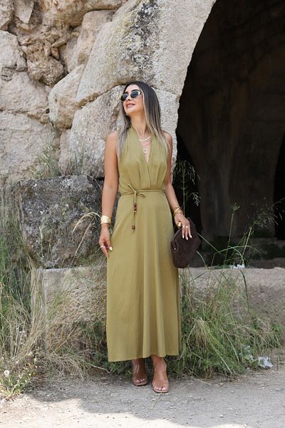 bytugcekaya Φόρεμα λινό με λαιμόκοψη με ανοιχτή πλάτη