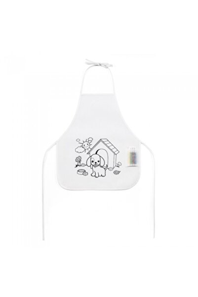 dalimag White Apron Set, puppy pattern, colored pencils, children, 380 x 430 mm
