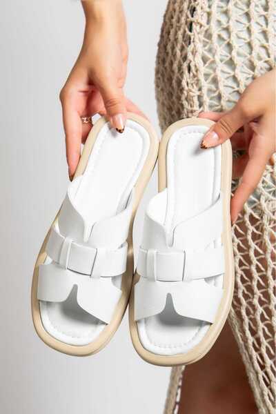 AYAKKABİSEPETİ PAPUCI DE FEMEIE ALBI DIN PIELE VERITĂ