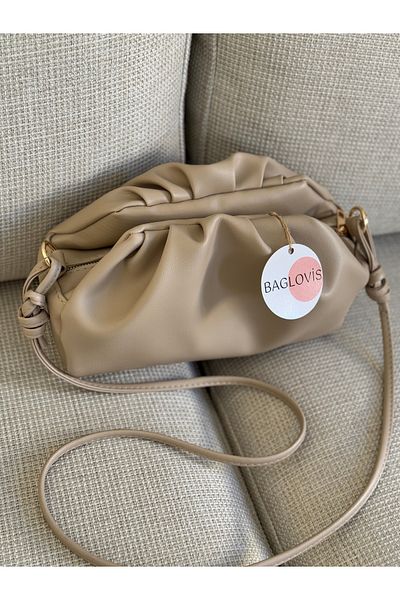 BAGLOVİS Soft Leather Textured Mink Women's Shoulder Bag with Zipper and Snap Closure En25 Boy15