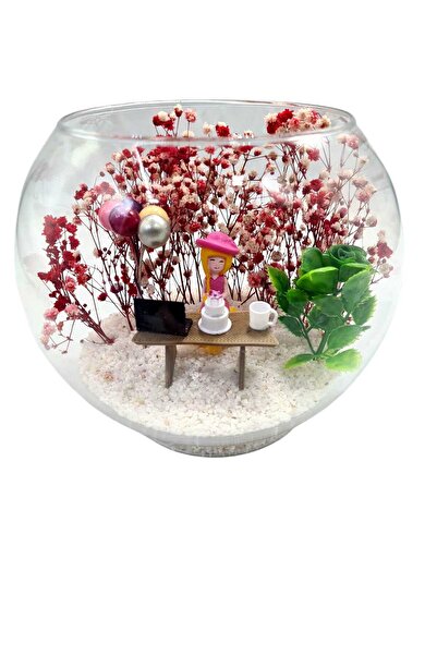 maya sanat Teraryum Doğum Günü Hediyelik Akvaryum Cam Fanus Sarışın Kız Arkadaşa Hediye