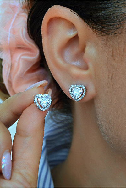 Mu Minamu Zirkon Taşlı Kalp Küpe Kalp Model Küpe