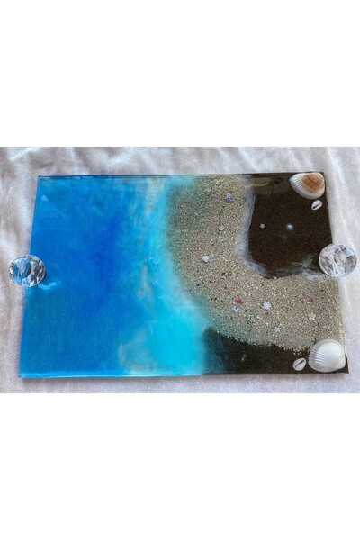 Yopoksi Desing Real Sea Shell, Sand Used Epoxy Special Design Tray, Presentation
