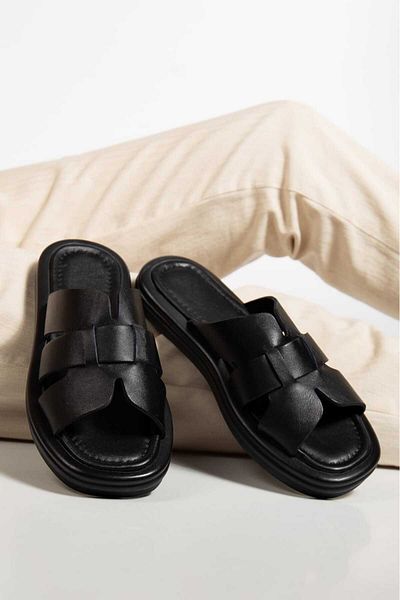 AYAKKABİSEPETİ WHITE GENUINE LEATHER WOMEN SLIPPERS