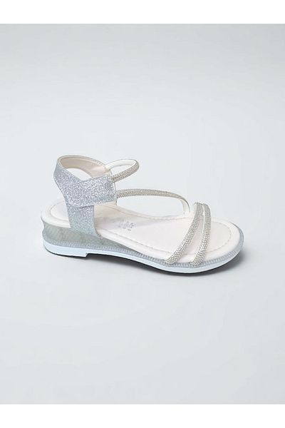 PATİK BEBE Girl's Silver Color Filled Sole Stone Stylish Evening Sandals
