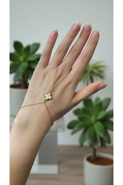 Tixy Pixy Gold Van Cleef White Clover Shahmeran Bracelet, Stainless Steel Shahmeran Bracelet